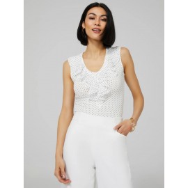Polka Dot Sleeveless Top With Chiffon Ruffle Detail