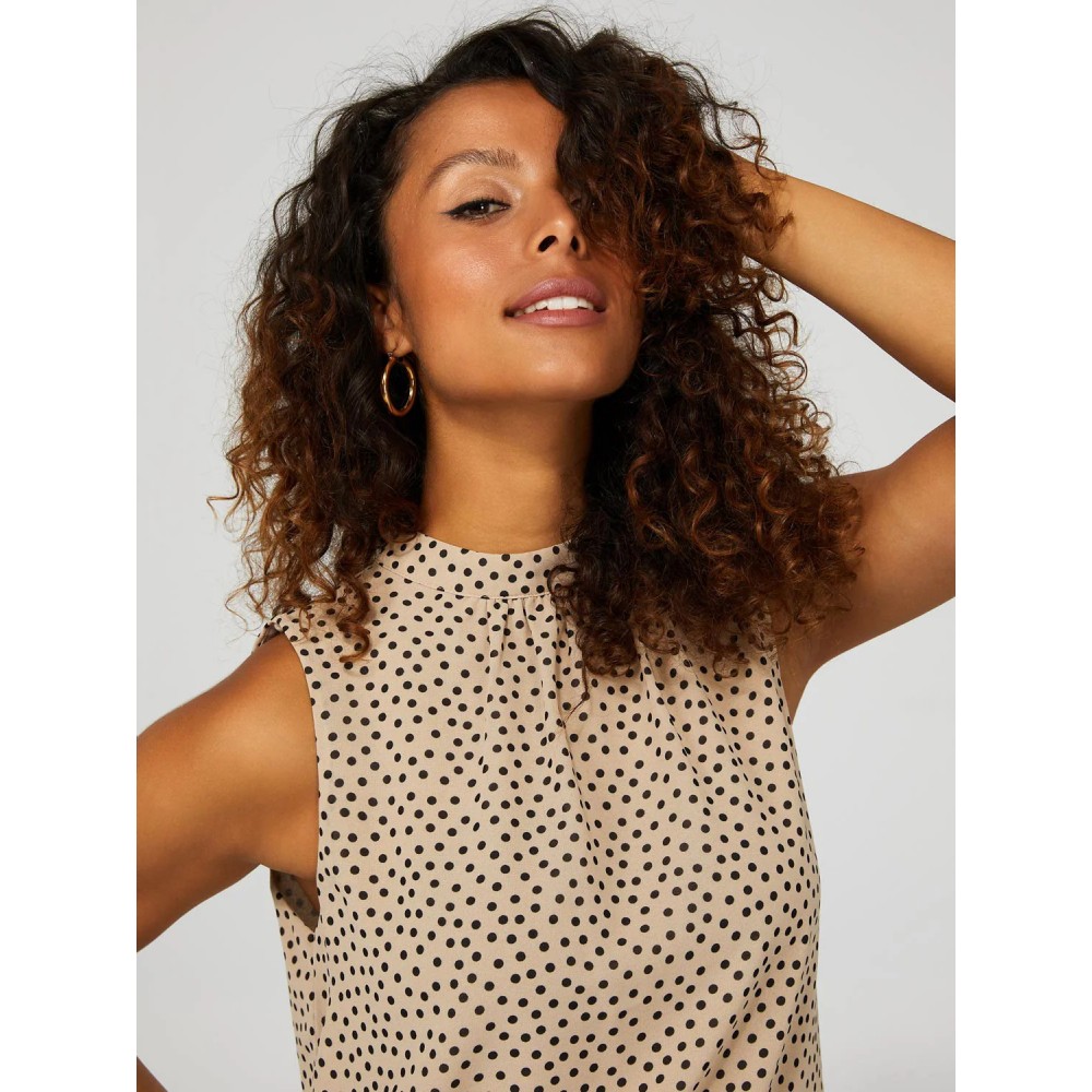 Polka Dot Crepe Chiffon Sleeveless Blouse