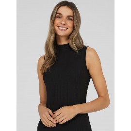 Sleeveless Ribbed Mock Neck Top