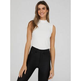 Sleeveless Ribbed Mock Neck Top