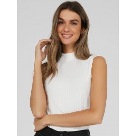 Sleeveless Ribbed Mock Neck Top