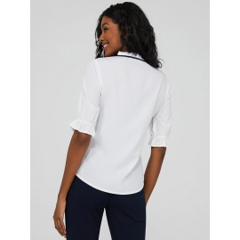 Ruffled Contrast Neckline V-Neck Top