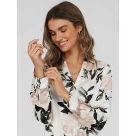 Printed Long Sleeve Split Neck Blouse