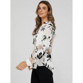 Printed Long Sleeve Split Neck Blouse