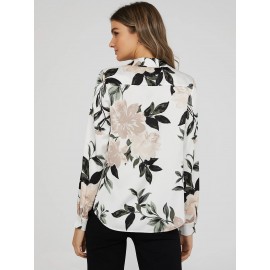 Printed Long Sleeve Split Neck Blouse