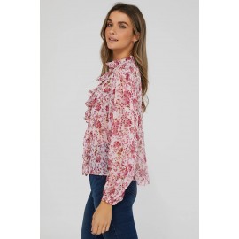Printed Ruffled Long Sleeve Blouse