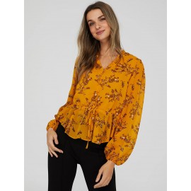 Printed V-Neck Peplum Blouse