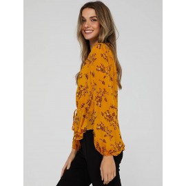Printed V-Neck Peplum Blouse