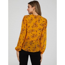 Printed V-Neck Peplum Blouse